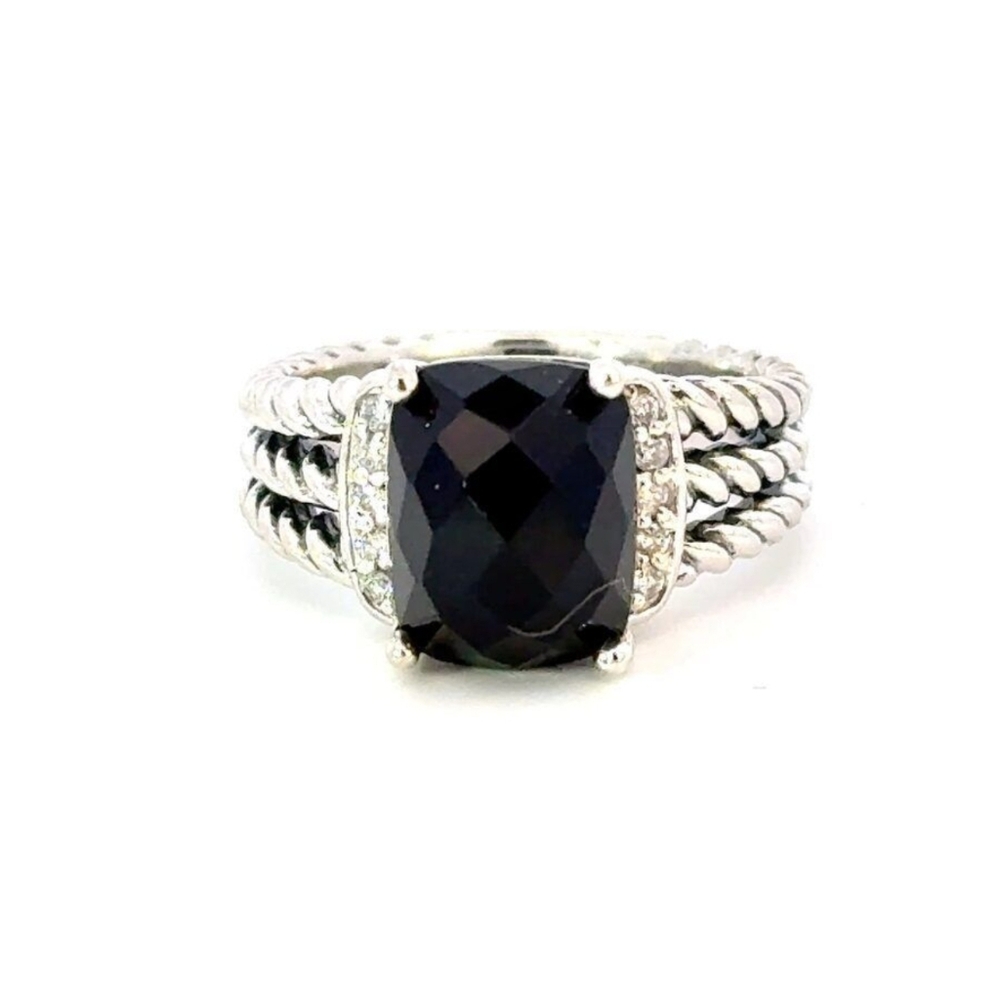 DAVID YURMAN 100% AUTHENTIC Elegant Sterling Silver and Black ONYX W/Diamonds